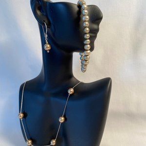 Pewter/Silver Jewelry Set, Necklace, Earrings and Bracelet